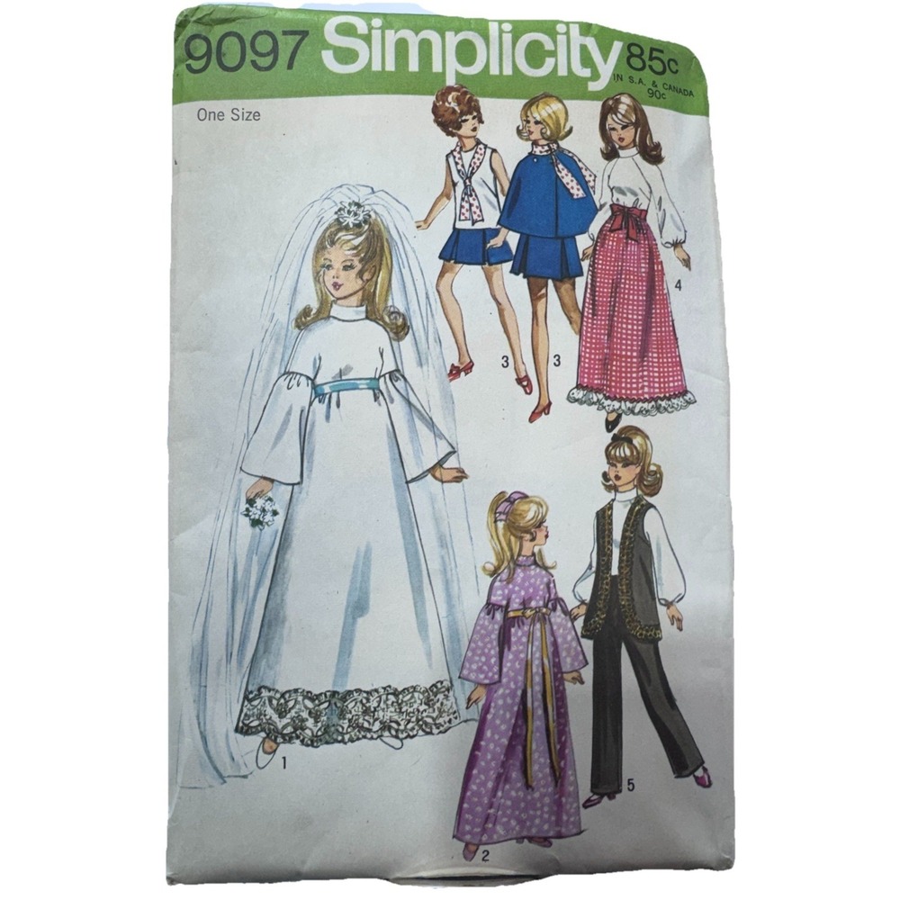 Vintage Simplicity 9097 Barbie‎ Julia Doll Sewing Pattern Wardrobe Set 1970s